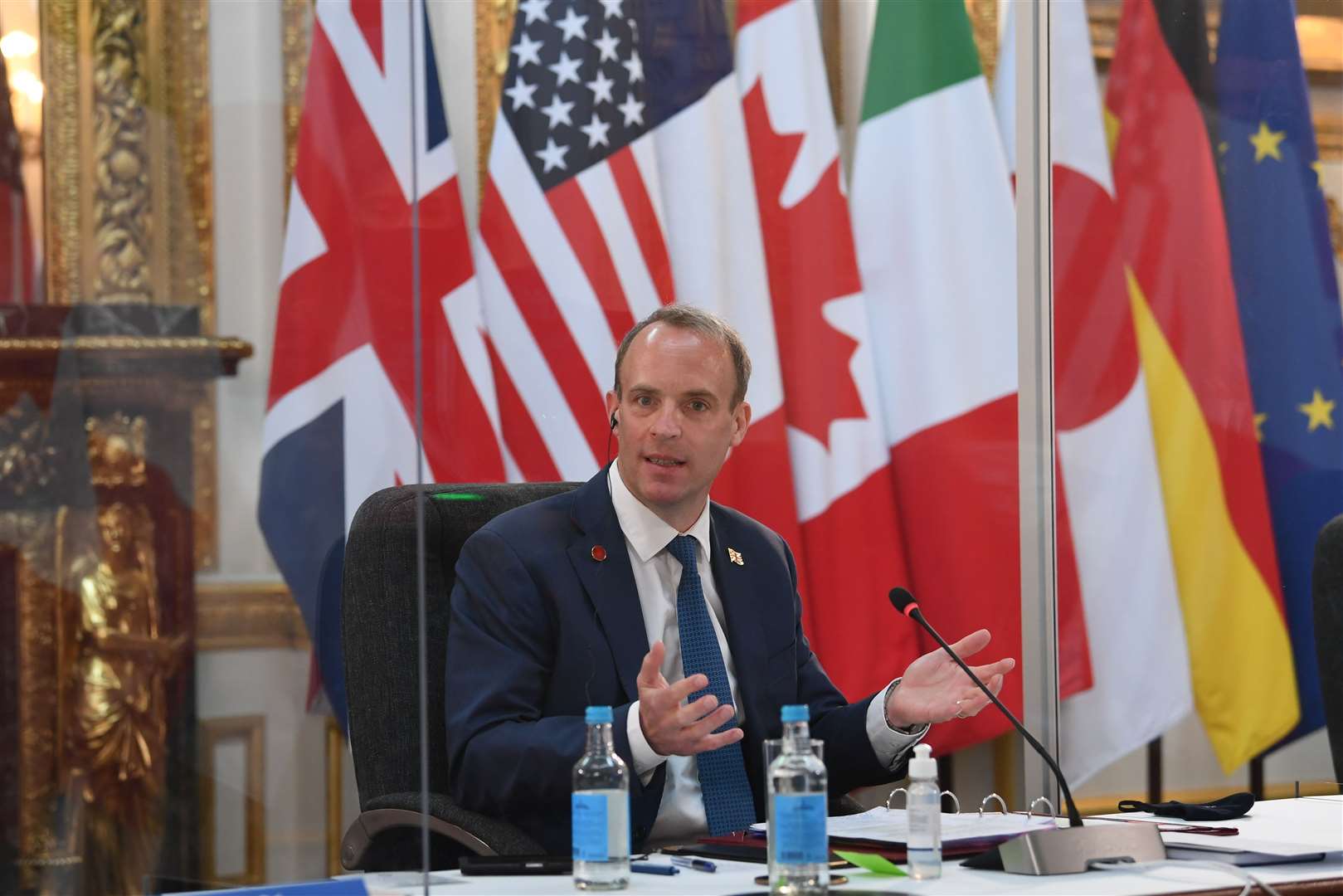 Foreign Secretary Dominic Raab during talks at the G7 meeting at Lancaster House in London (Stefan Rousseau/PA)