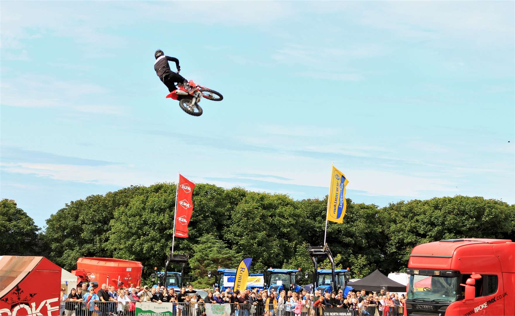 The Broke FMX rider flies close to 40ft in the air. Picture: Alan Hendry