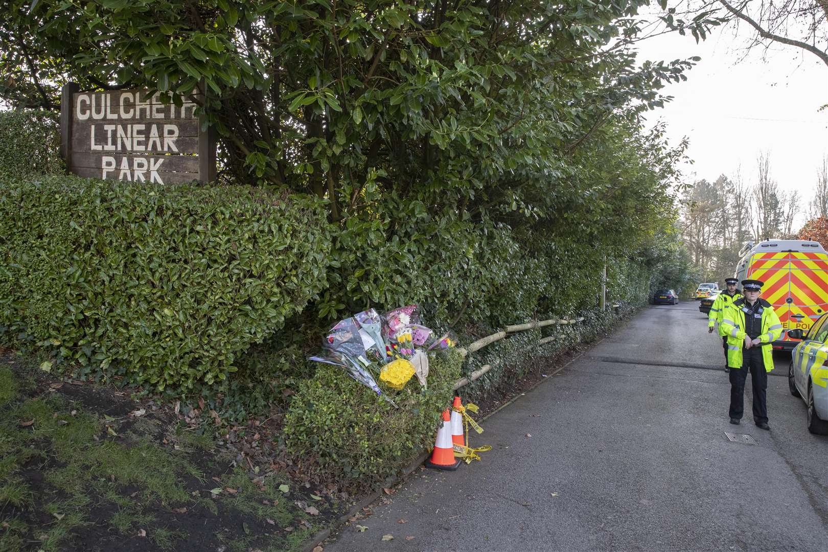 Floral tributes at the scene in Warrington, Cheshire (Jason Roberts/PA)