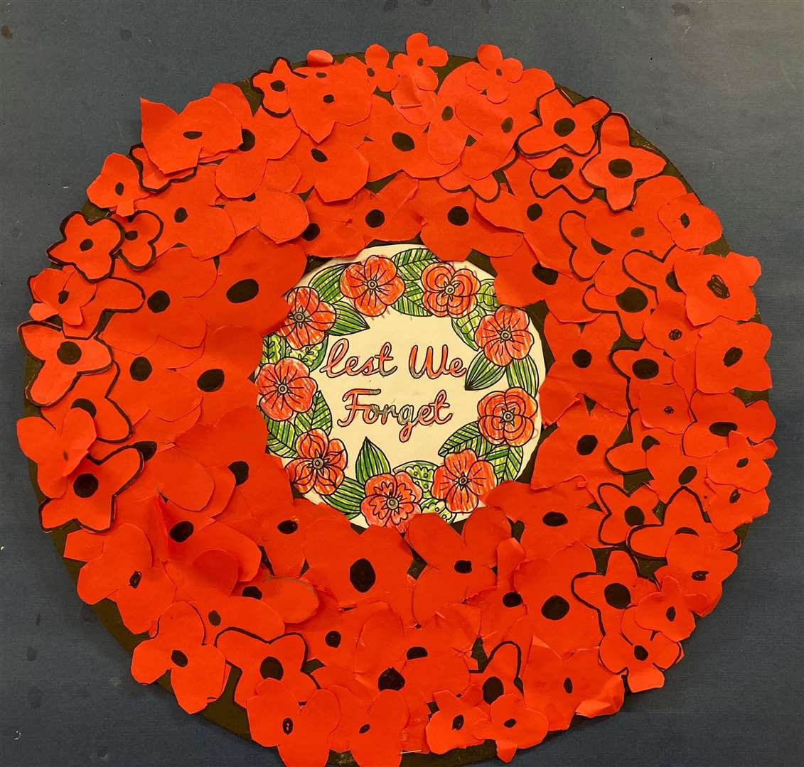 A poppy wreath which the children created to be displayed inside the school hall.