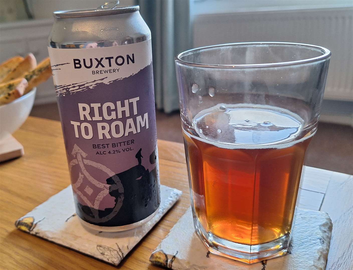 Enjoying a Right to Roam beer from the local Buxton brewery after the run.