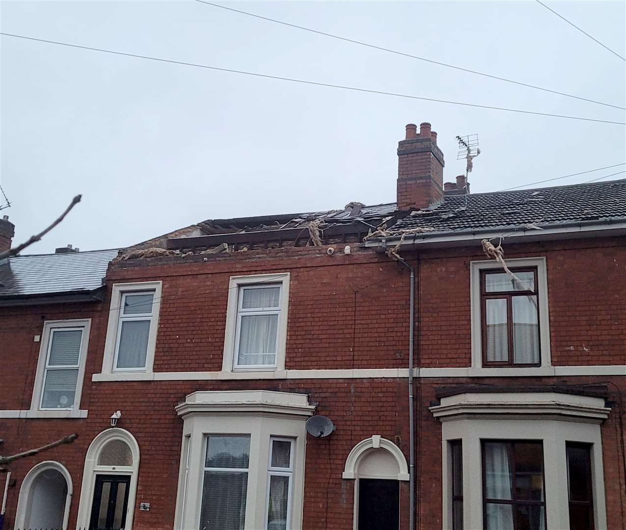 Wilson Street in Derby, where the wind had blown the roof from a building causing damage to five other properties (Derbyshire Fire & Rescue Service/PA)