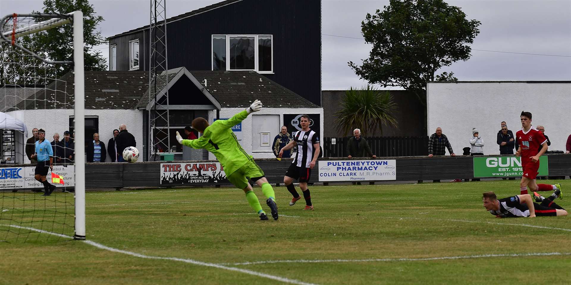 Steven Anderson watches as his header flies past keeper Sean McIntosh to put Academy two up against Deveronvale at Harmsworth Park in August. Vale hit back to earn a draw. Picture: Mel Roger
