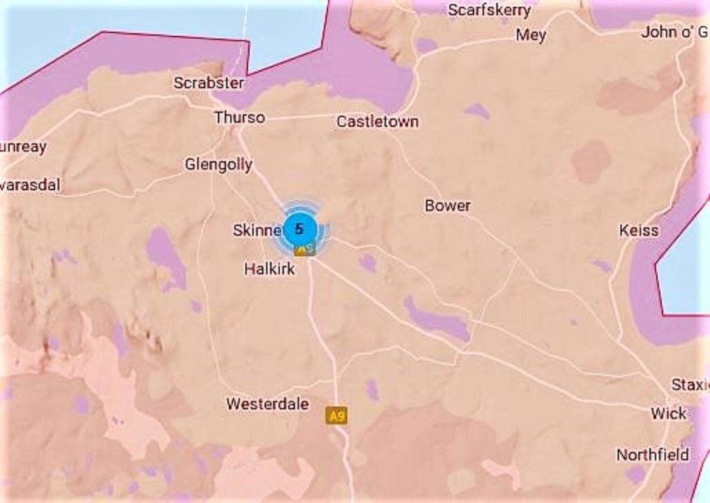 Map showing where the mobile speed camera is operating near Thurso.