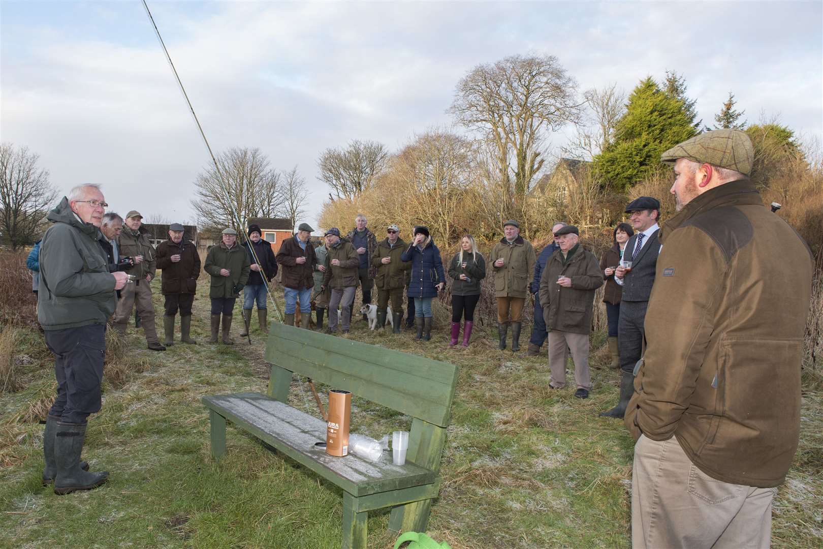 Alan Youngson, Caithness District Salmon Fishery Board's scientific adviser, addresses the anglers before toasting the new salmon season. Picture: Robert MacDonald / Northern Studios