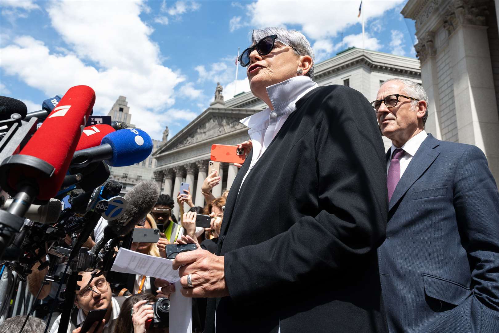 Ghishlaine Maxwell’s lawyer Bobbi Sternheim addresses the press outside the Federal Courthouse in lower Manhattan in New York (Gabriele Holtermann/PA)