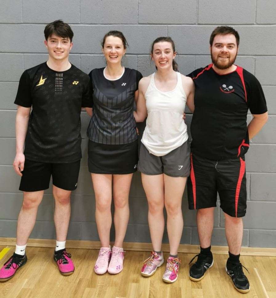Mixed doubles winners Mark McCoustra and Shona Mackay with runners-up Eilidh Paterson and James Falconer.