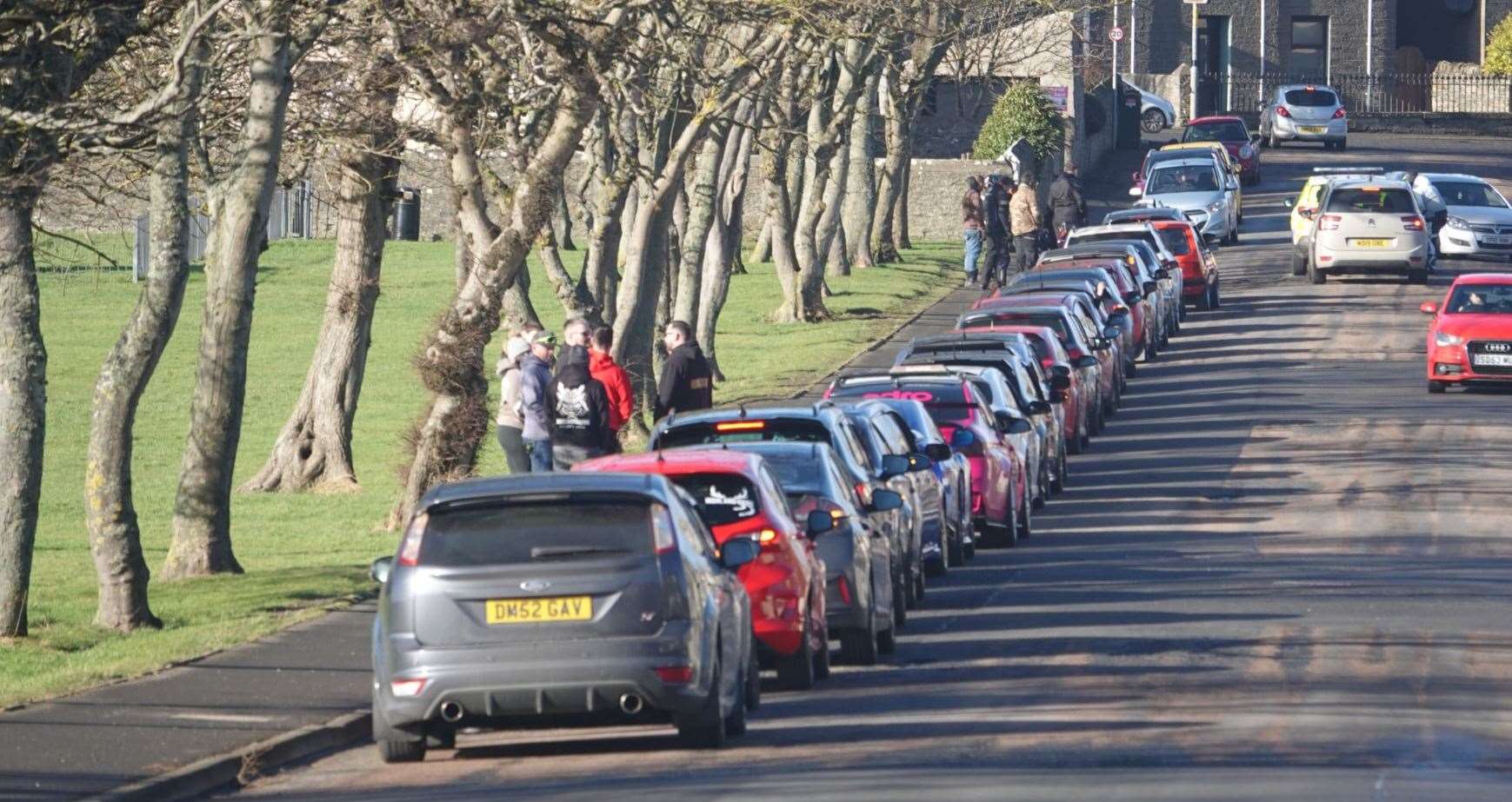 Around 28 cars turned out to sound their horns after the funeral service. Picture: Derek Bremner