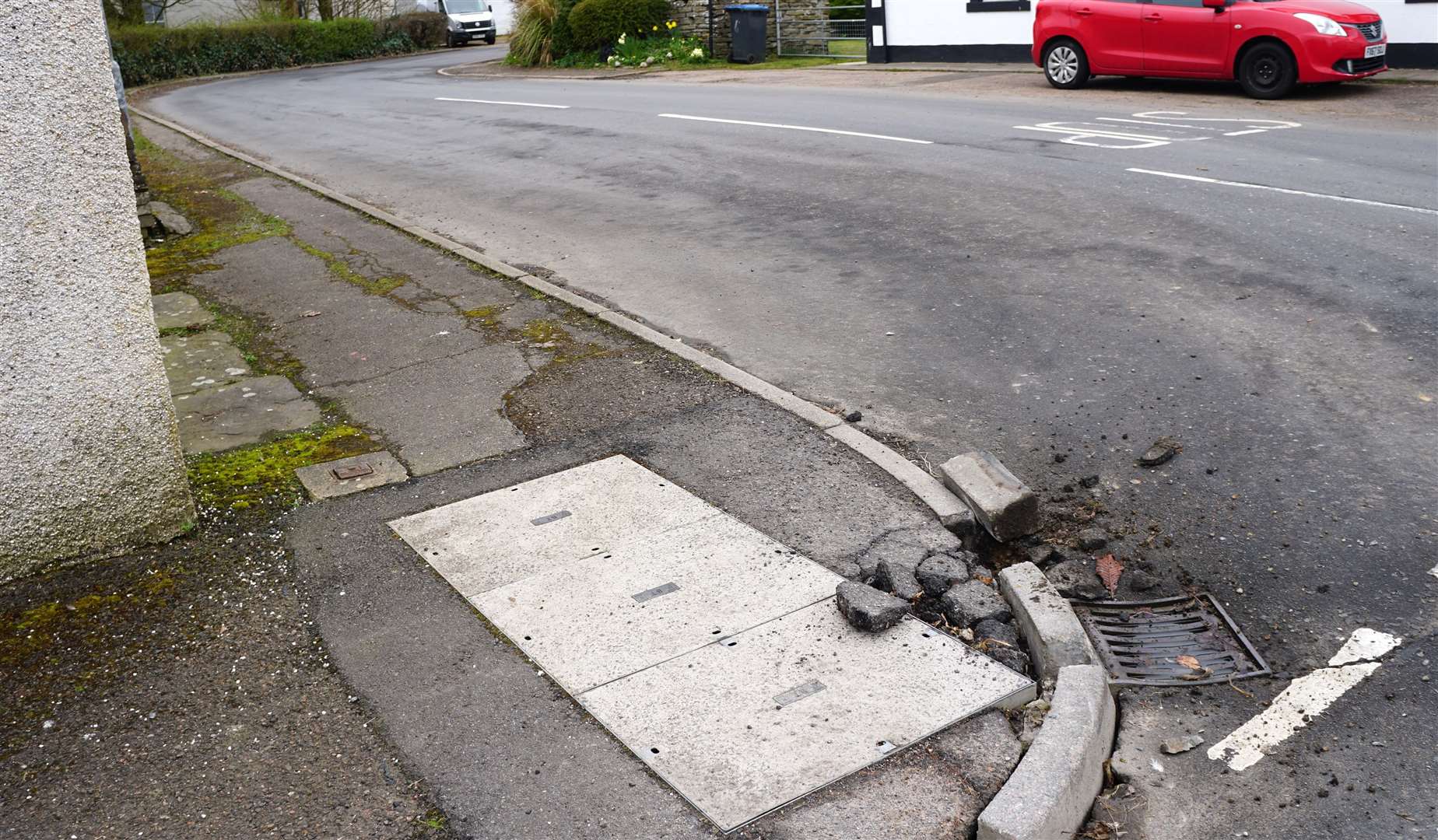 The crossroads corner onto Banks Road in Watten shows the damage. Picture: DGS