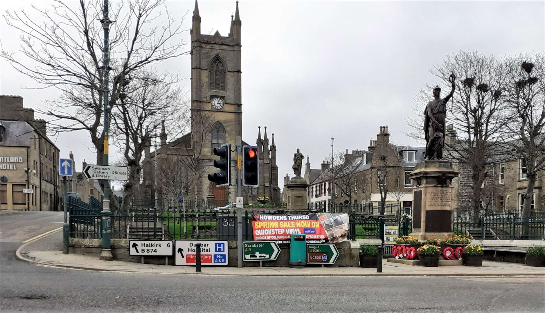 The advertising banner was on a railing in Sir John's Square near to Thurso's war memorial and was removed by Alexander Glasgow.