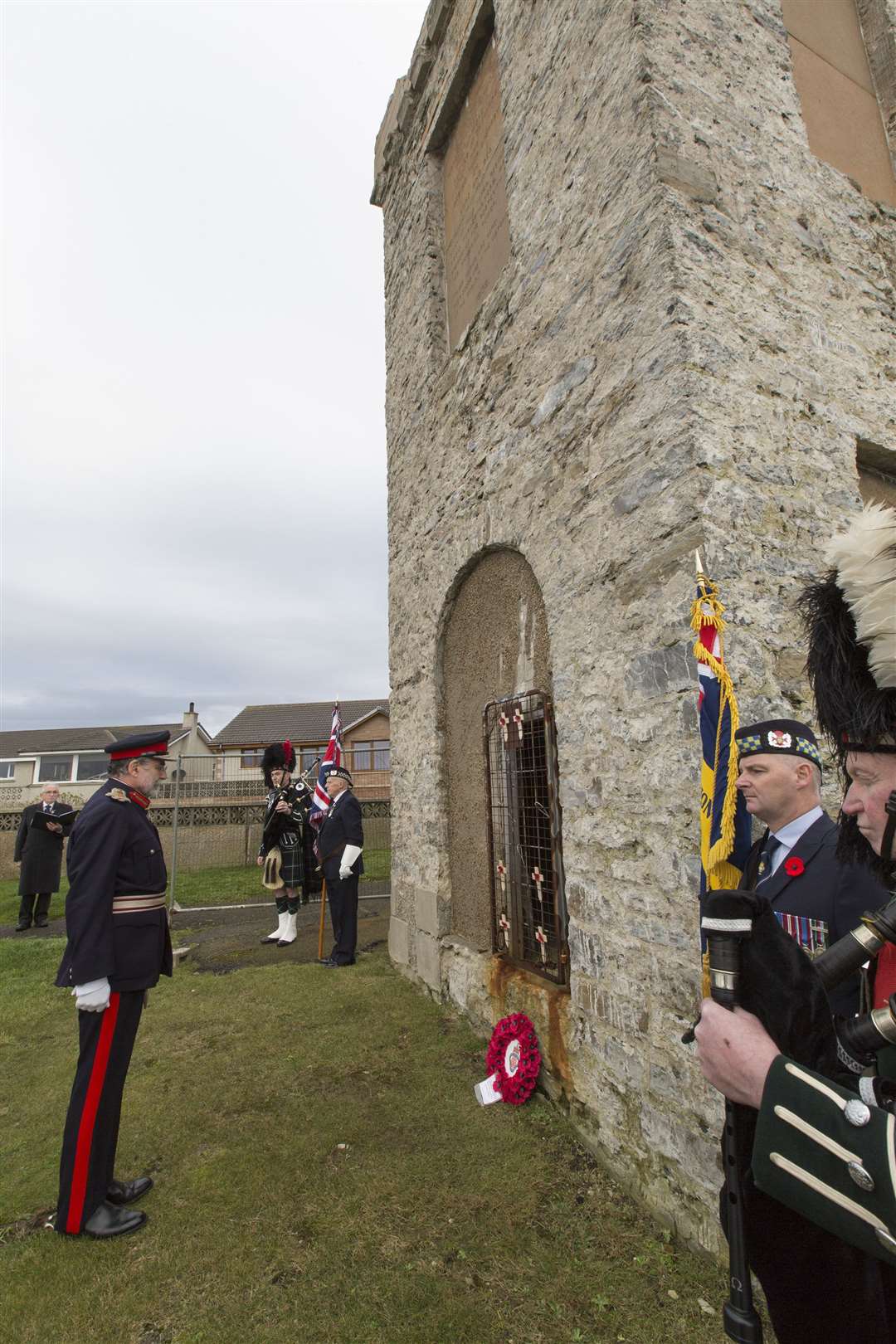 Lord Thurso, the Lord-Lieutenant of the county, laid a poppy wreath at the Soldiers' Tower in Wick on Saturday. Picture: Robert MacDonald / Northern Studios