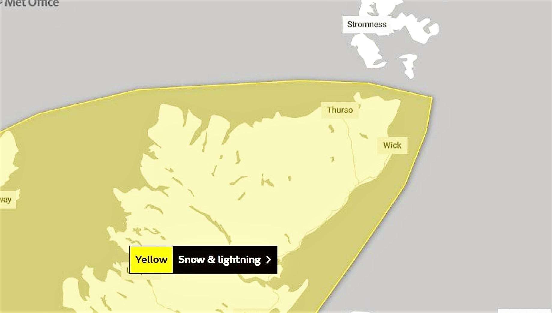 Met Office map warns of snow and lightning for today and tomorrow.