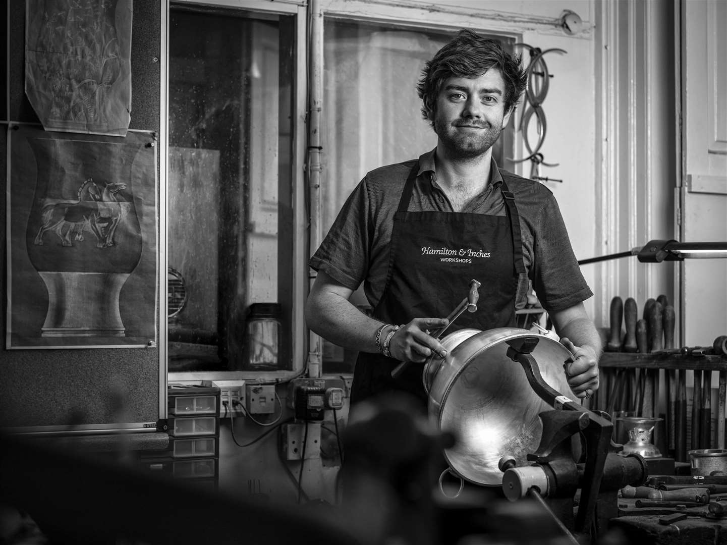 Silversmiths' workshops at Hamilton & Inches, the luxury jewellery business in Edinburgh.