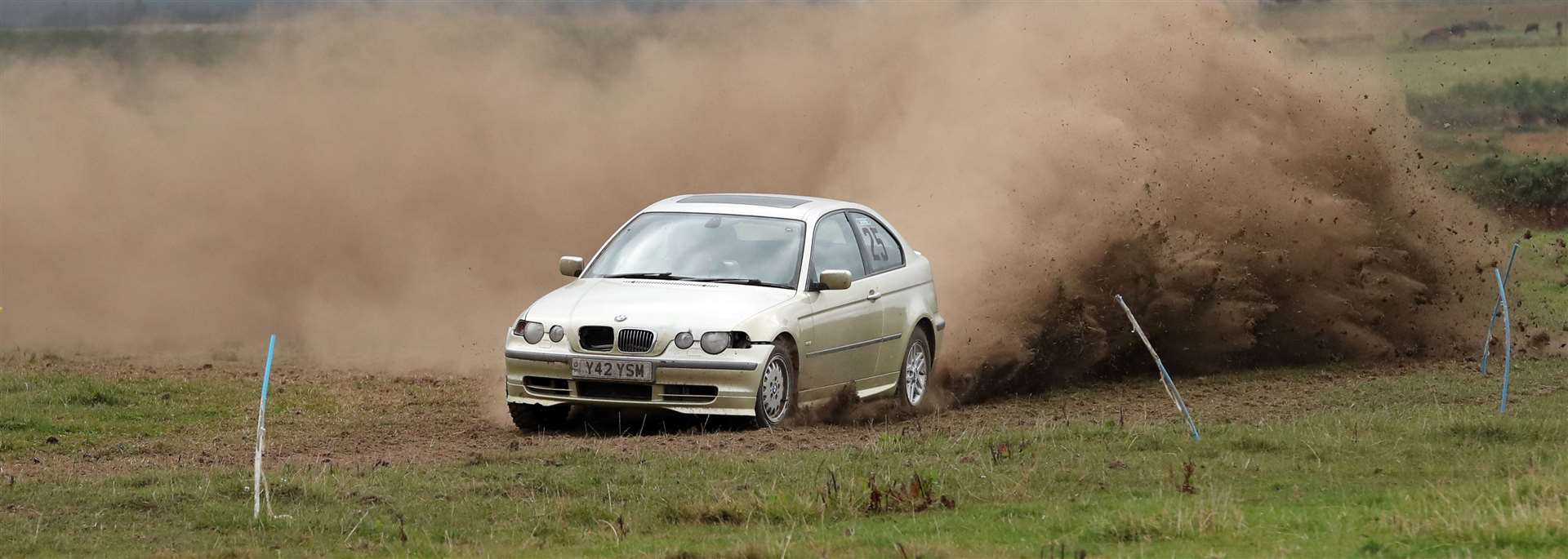 Johnny Omand in the BMW tackling the Bilbster Mains track. Picture: James Gunn