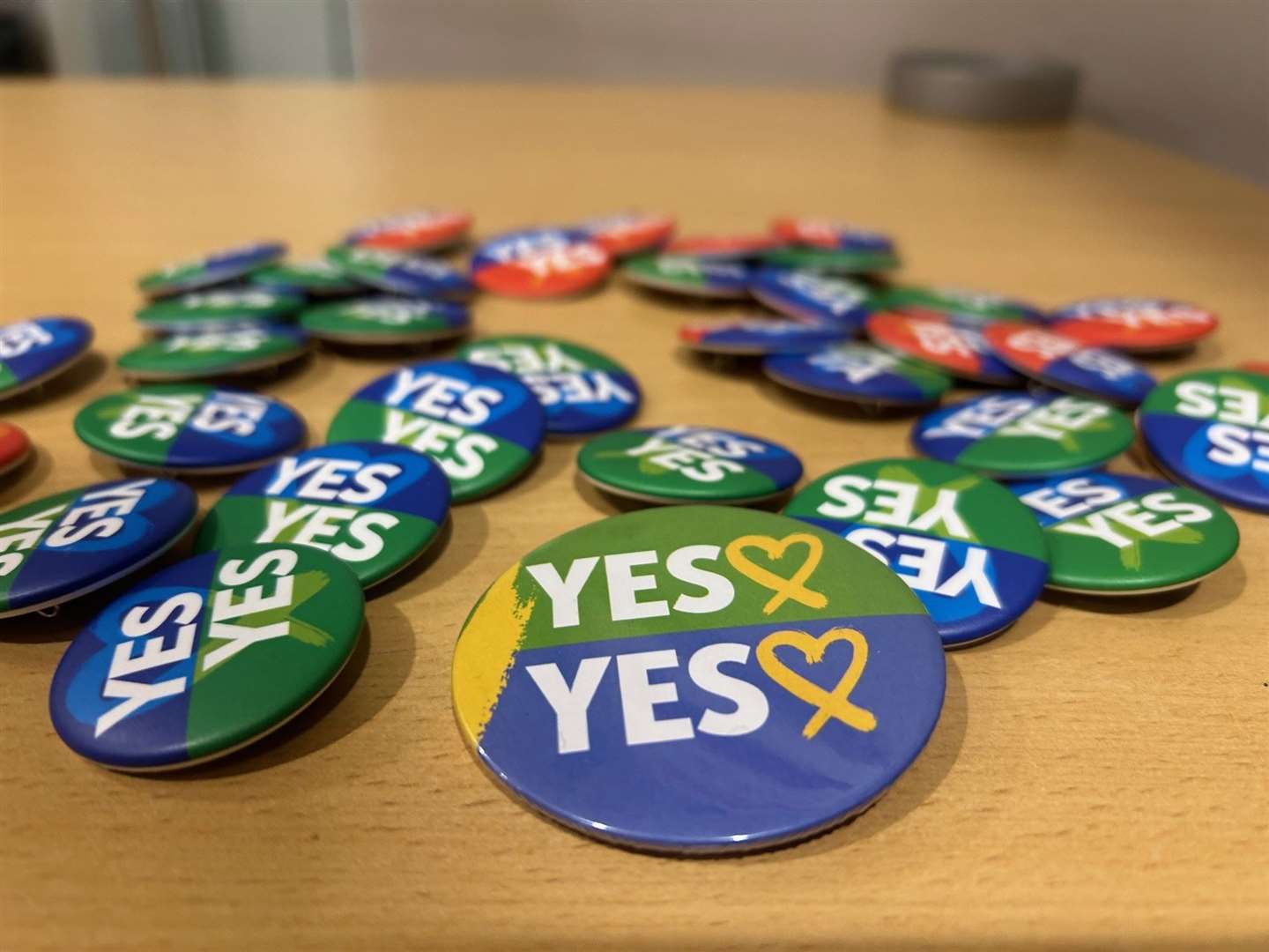 Yes badges at an event in Dublin (Cillian Sherlock/PA)