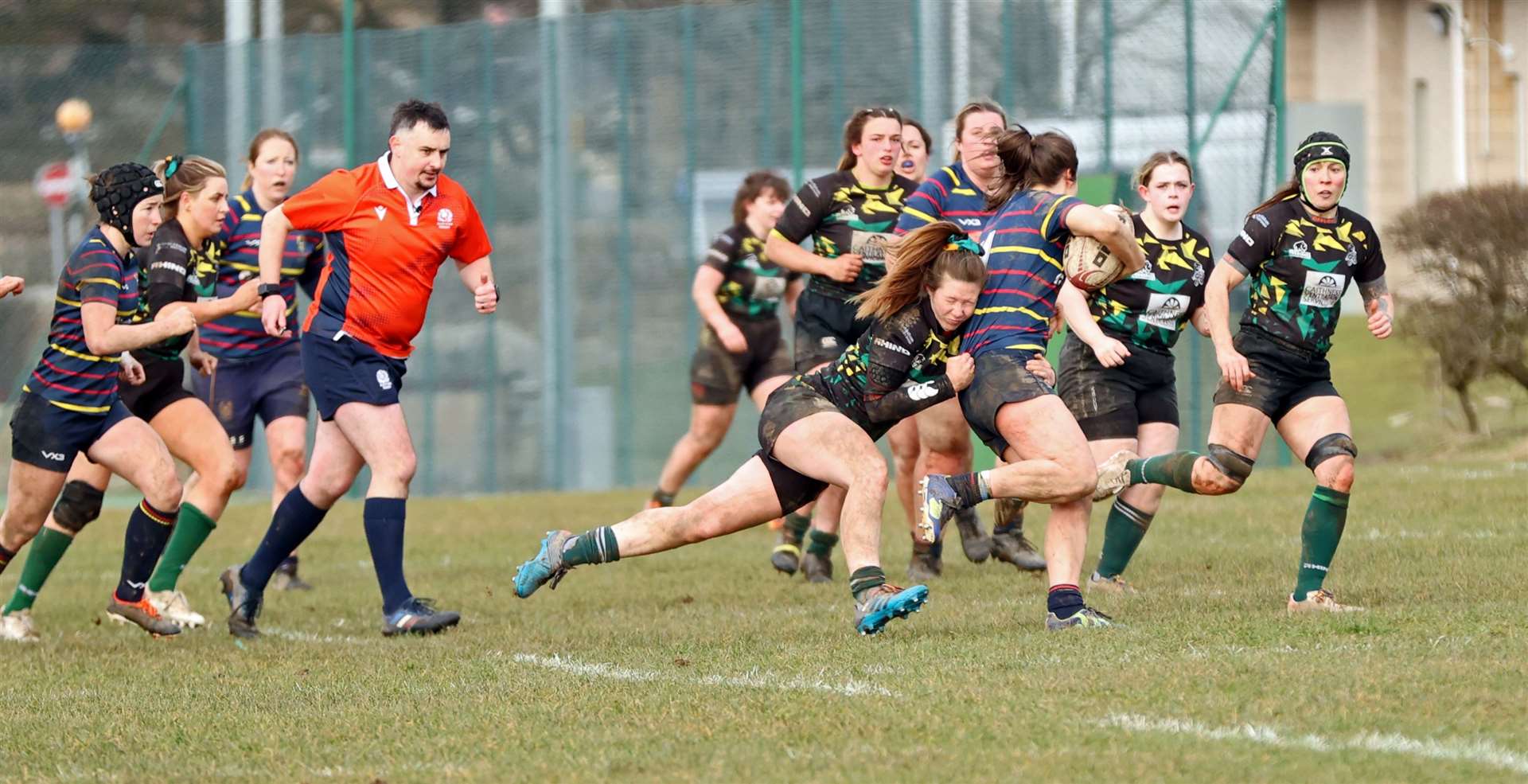 Caitlin Harvey makes a flying tackle for the Krakens against Broughton. Picture: James Gunn