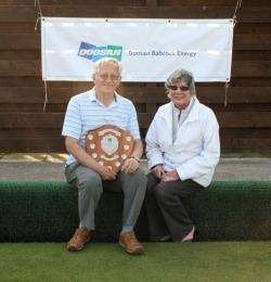 Thurso Bowling Club’s singles sets winner Nigel Gower with runner-up Marjory McDermid.