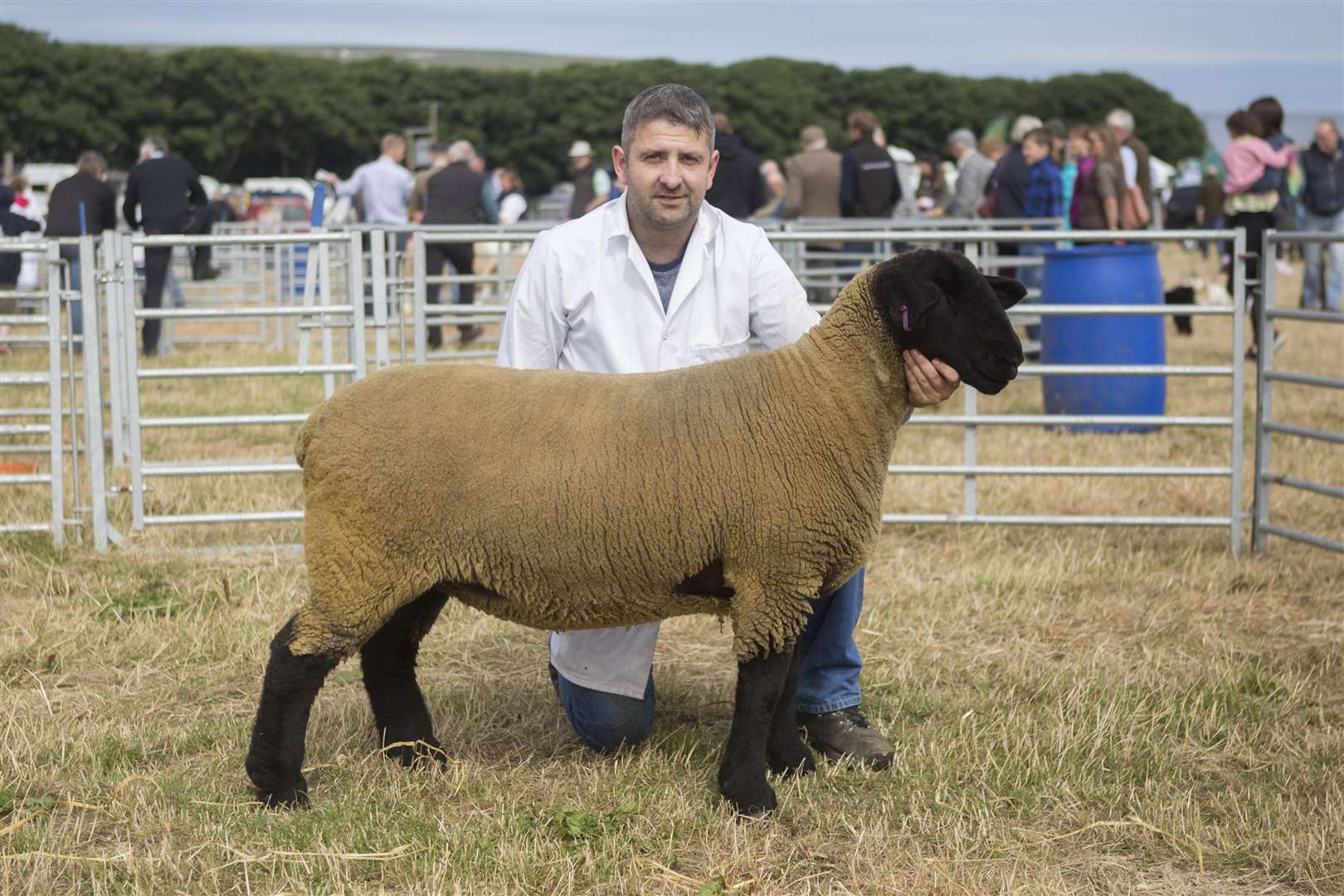 James Swanson with the Suffolk champion from B & L Swanson, East Murkle, a gimmer by Maidenstone Maestro. Picture: Robert MacDonald / Northern Studios