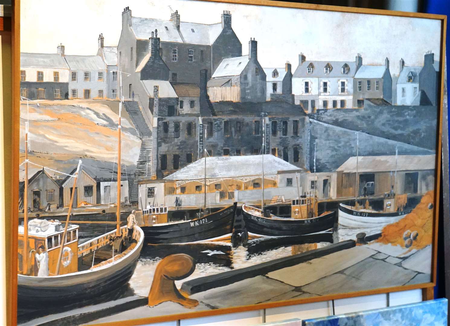 Works by the late Wick artist Ian Mackenzie are on the stage this year. This beautifully executed acrylic is based around the harbour area of Wick and called 'The Grey Toon'.