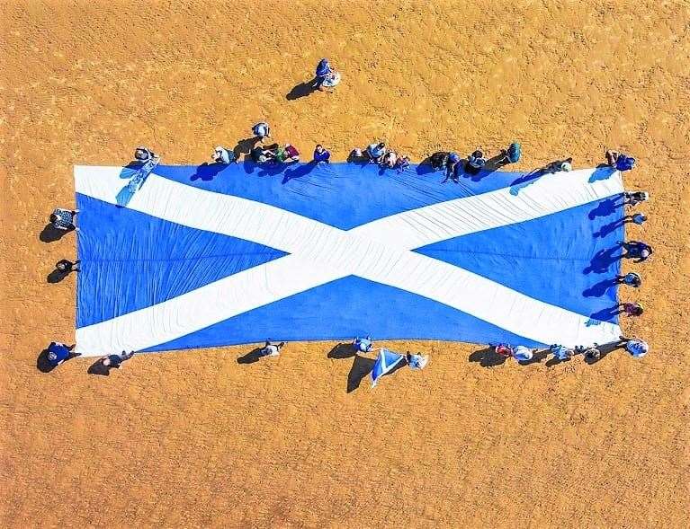Barry Scollay from Wick captured dramatic images of the giant Saltire on Dunnet beach on Saturday afternoon.