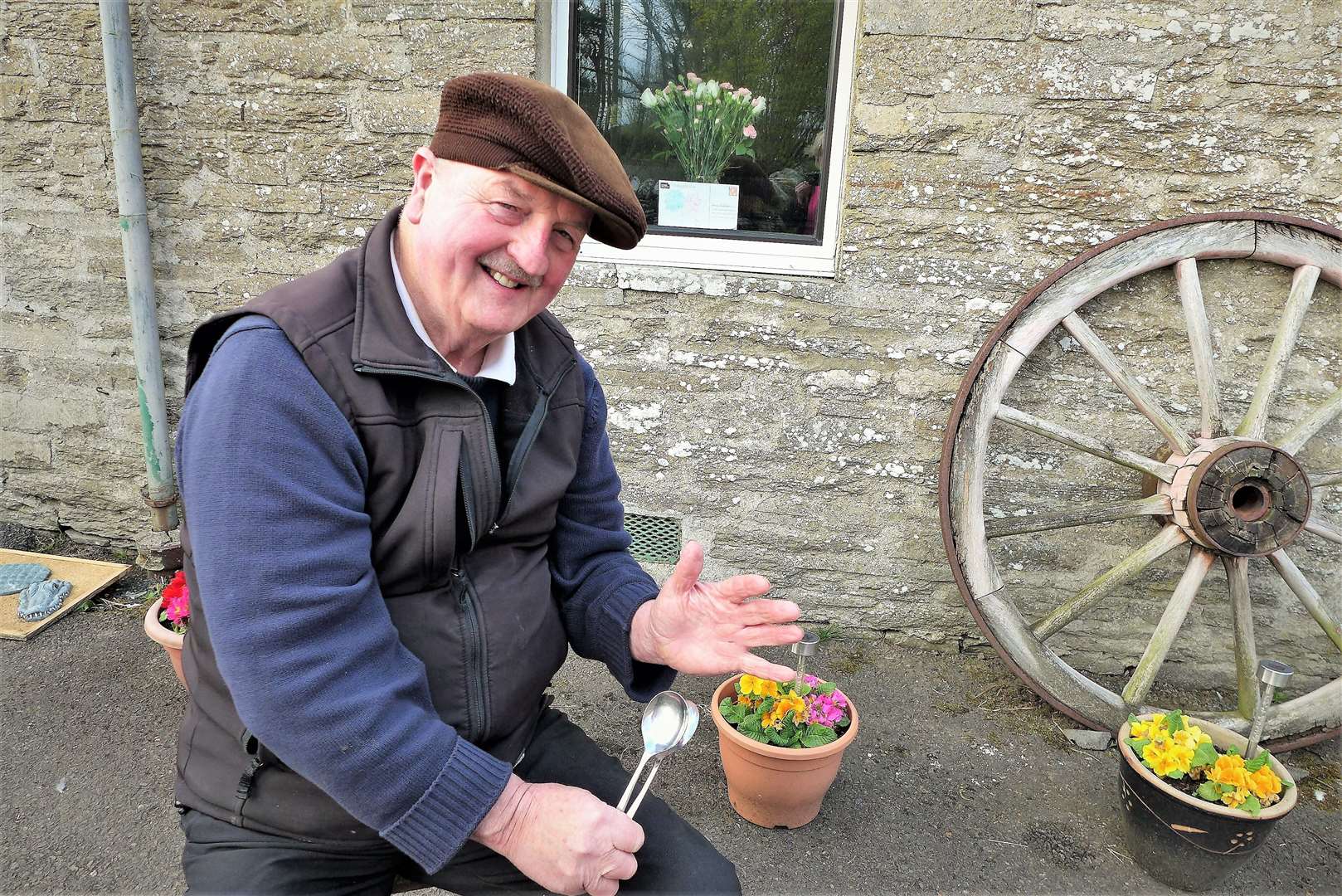 Highland councillor Willie Mackay gets in a bit of practice with his spoons at Oldhall near Watten.