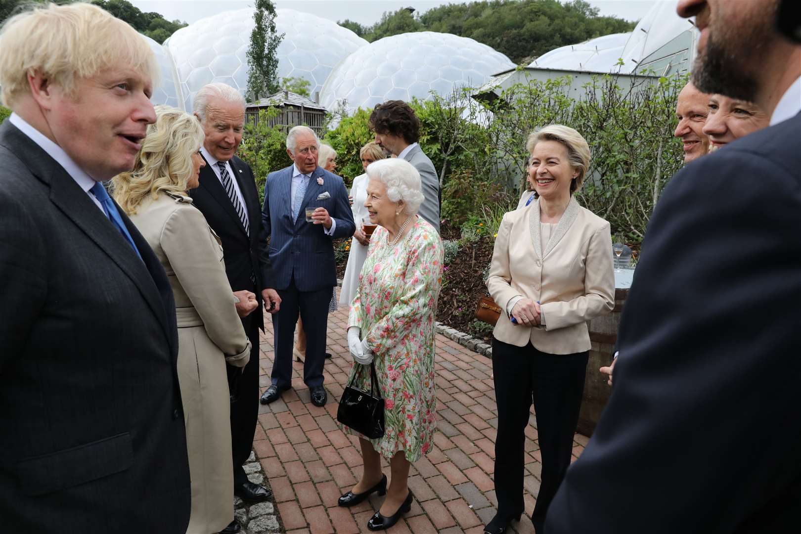 The Queen speaks to US President Joe Biden and his wife Jill at a reception at the Eden Project with Prime Minister Boris Johnson and G7 leaders (PA)
