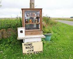 Jam and free-range eggs are for sale at the road end of Sheila Gilllon’s holding at Lower Toftingall, Watten. Photo: Willie Mackay