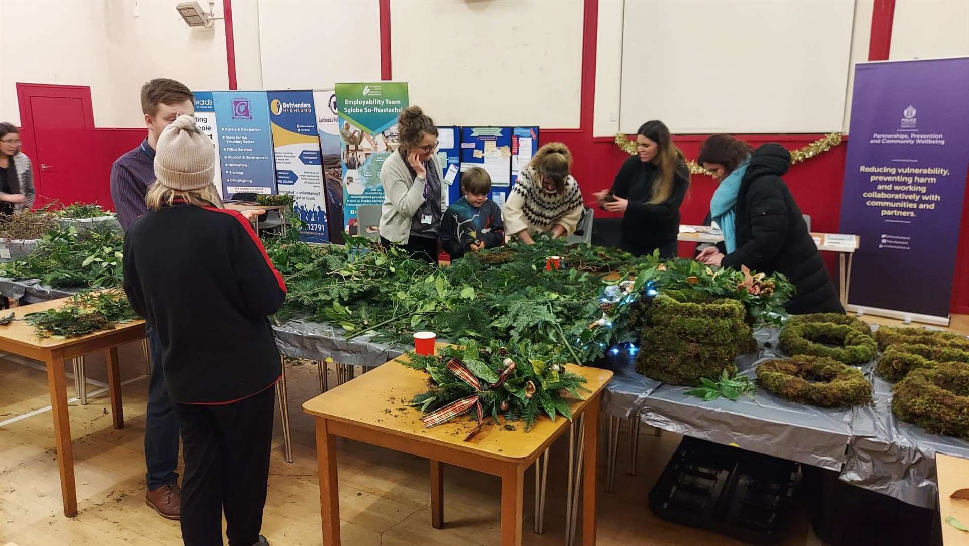 Making festive wreaths was part of the event in the Drill Hall in Castletown