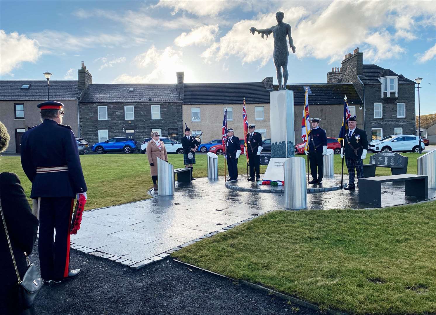 Lord Thurso preparing to lay a wreath at the Seafarers Memorial at Wick's Braehead. Picture: Kenny Cormack