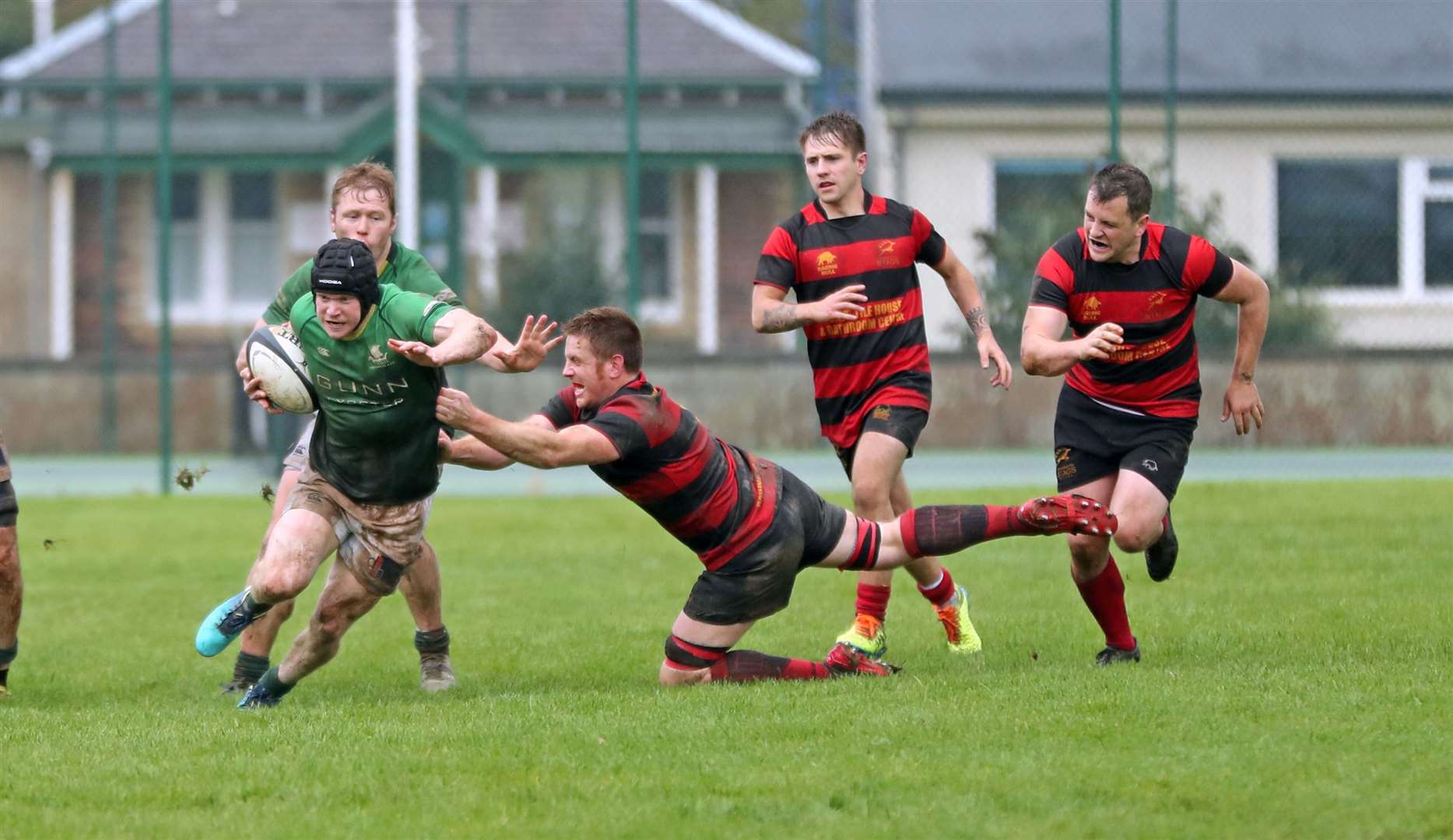 Kris Hamilton, pictured on his way to scoring a try in the recent win against Grangemouth, is struggling to recover from a hamstring injury. Picture: James Gunn