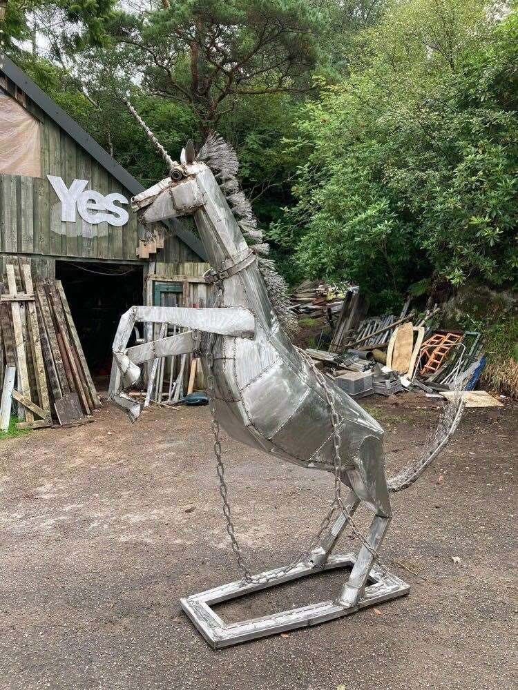 The unicorn was handmade from scrap metal by Duncan Hutchison and will feature at the Chain of Freedom event