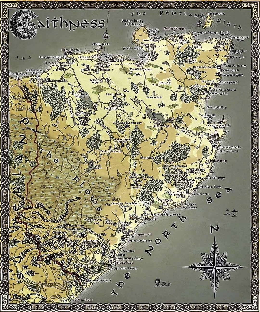 Caithness fantasy map to be used in the broch project leaflet.