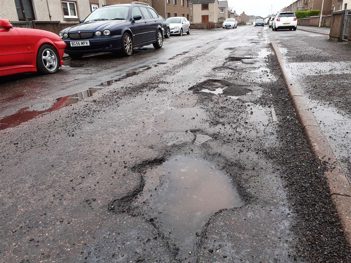 Potholes in Glamis Road, Wick. Picture: CRR