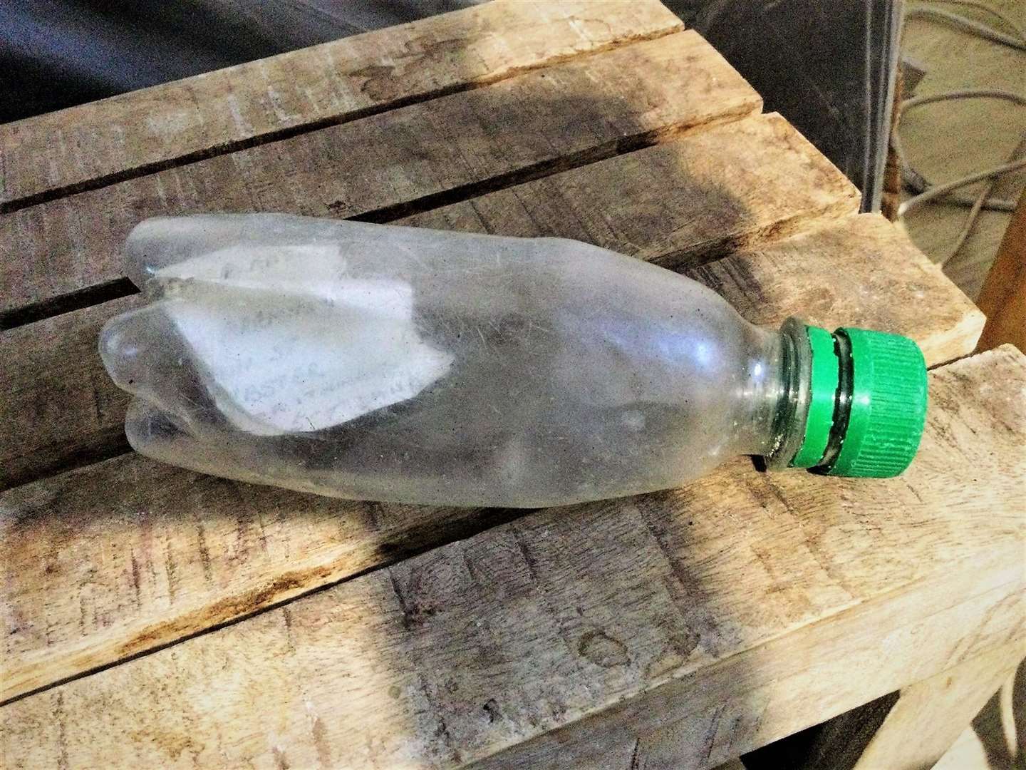 The plastic bottle was found on an Orkney beach over 26 years after it had been cast adrift from Lybster. Pictures: Johanna Gilbert