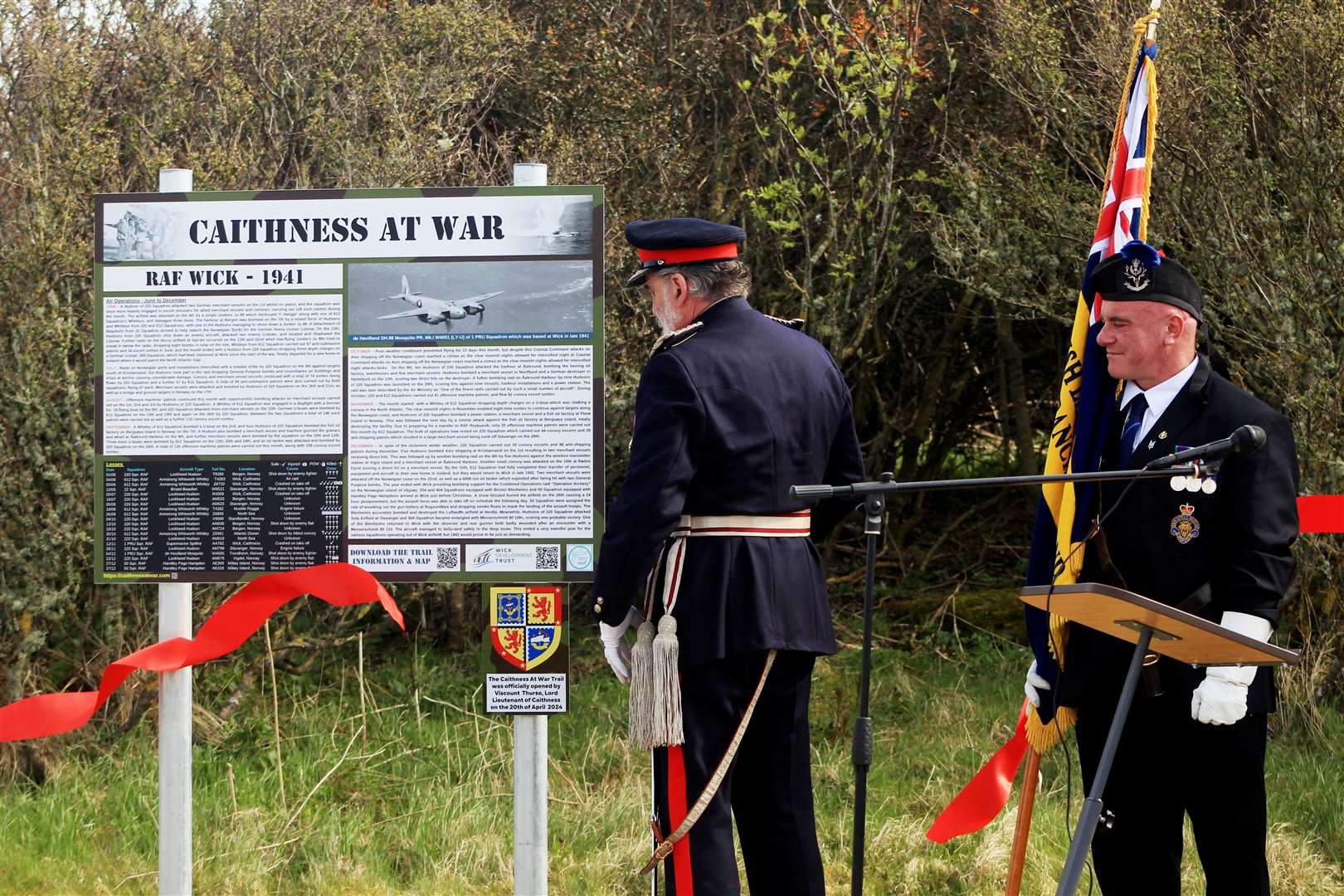 Lord Thurso, the Lord-Lieutenant of Caithness, cuts the ribbon to officially open the Caithness At War heritage trail. Picture: Alan Hendry