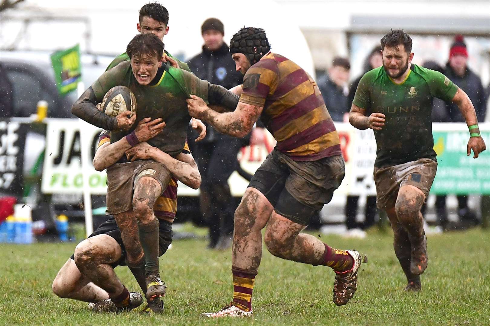 Scott Webster breaks forward for the Greens during their hard-fought victory over Ellon at Millbank. Picture: Mel Roger