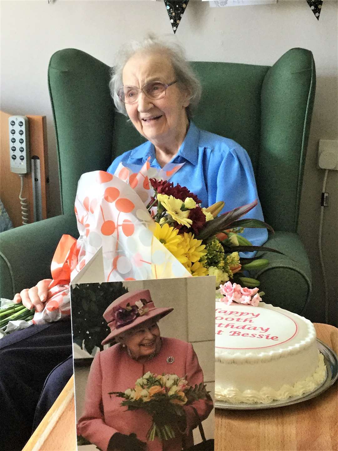 Bessie was thrilled to receive special birthday card from the Queen and set in in pride of place.
