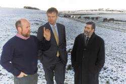 Scottish secretary Michael Moore (centre) is pictured yesterday along with Danny Miller (left), who farms at Bilbster Mains, Wick, and local MP John Thurso. Photo: Robert MacDonald.