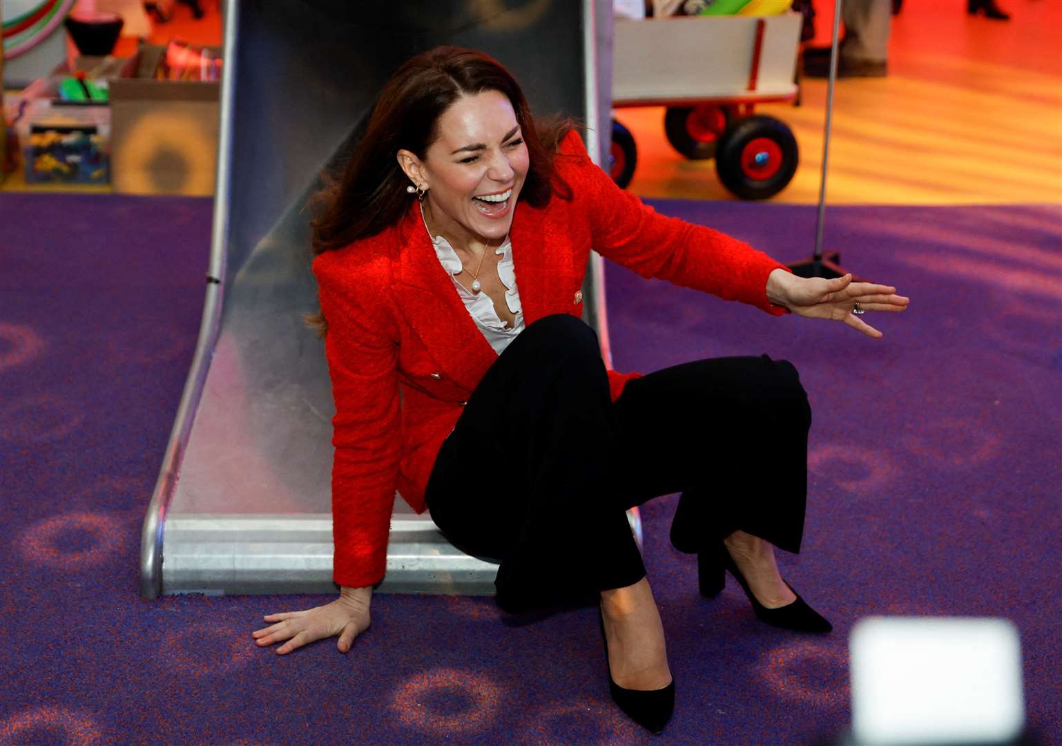 The then-Duchess of Cambridge during a visit to the Lego Foundation PlayLab at the Carlsberg Campus, University College Copenhagen, Denmark, on day one of a two-day working visit with The Royal Foundation Centre for Early Childhood (John Sibley/PA)