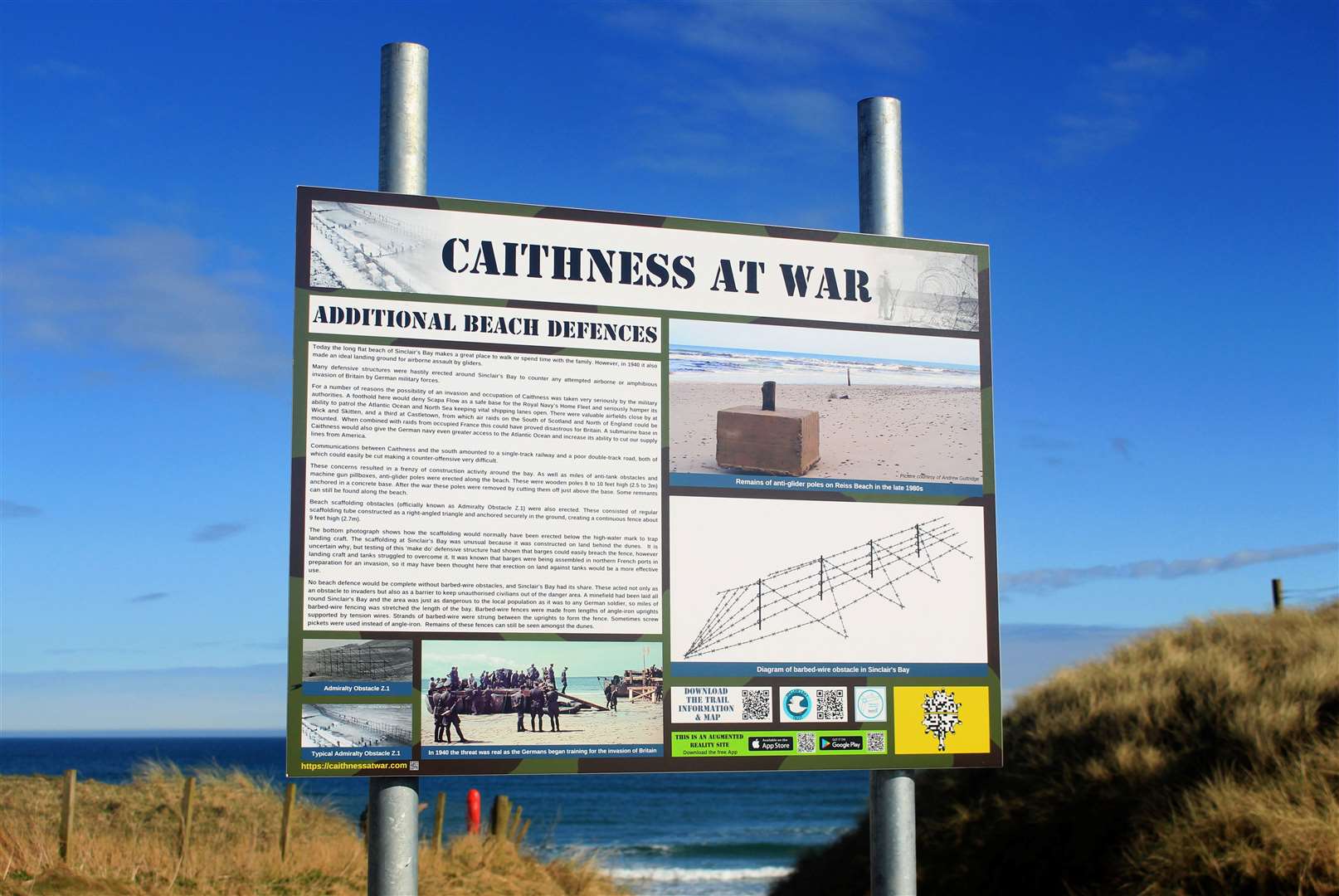 One of the information panels on the Caithness At War heritage trail, at Reiss beach. Picture: Alan Hendry