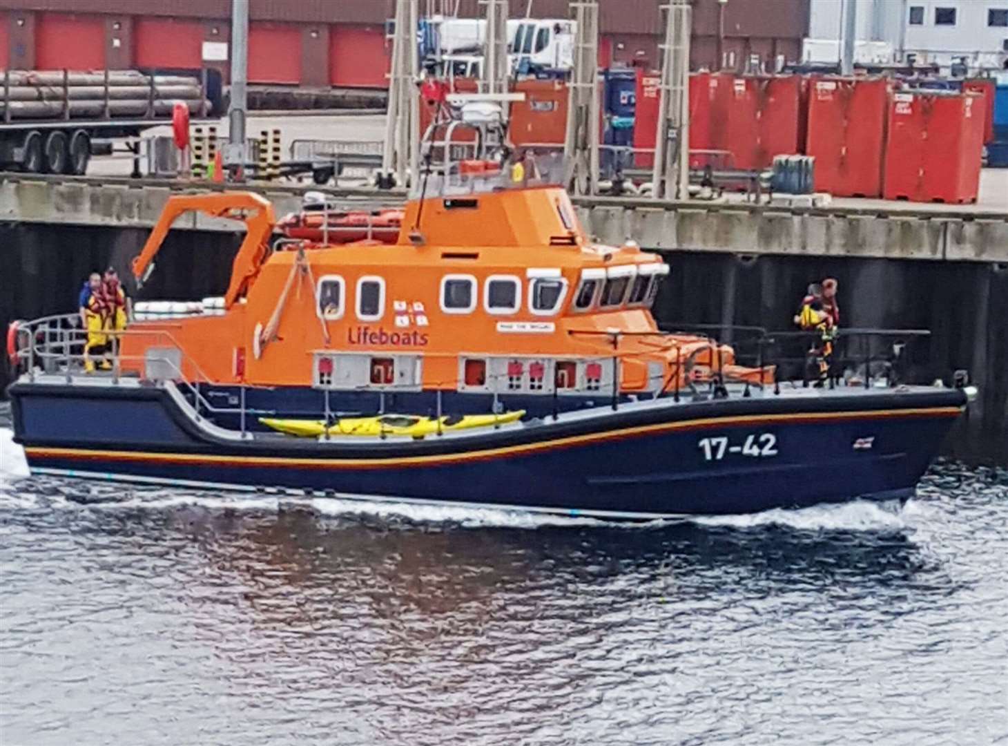 Thurso lifeboat with the kayak on board. Picture: Thurso RNLI