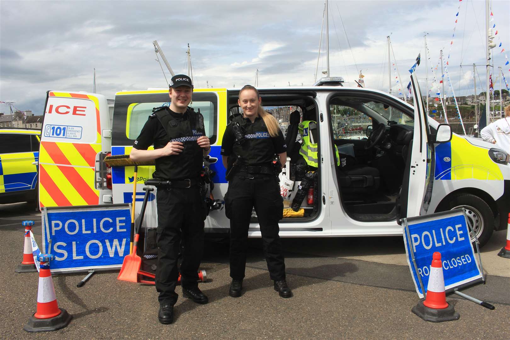 Constables Matthew Thain and Hannah MacKenzie from Police Scotland at Wick RNLI Harbour Day. Picture: Alan Hendry