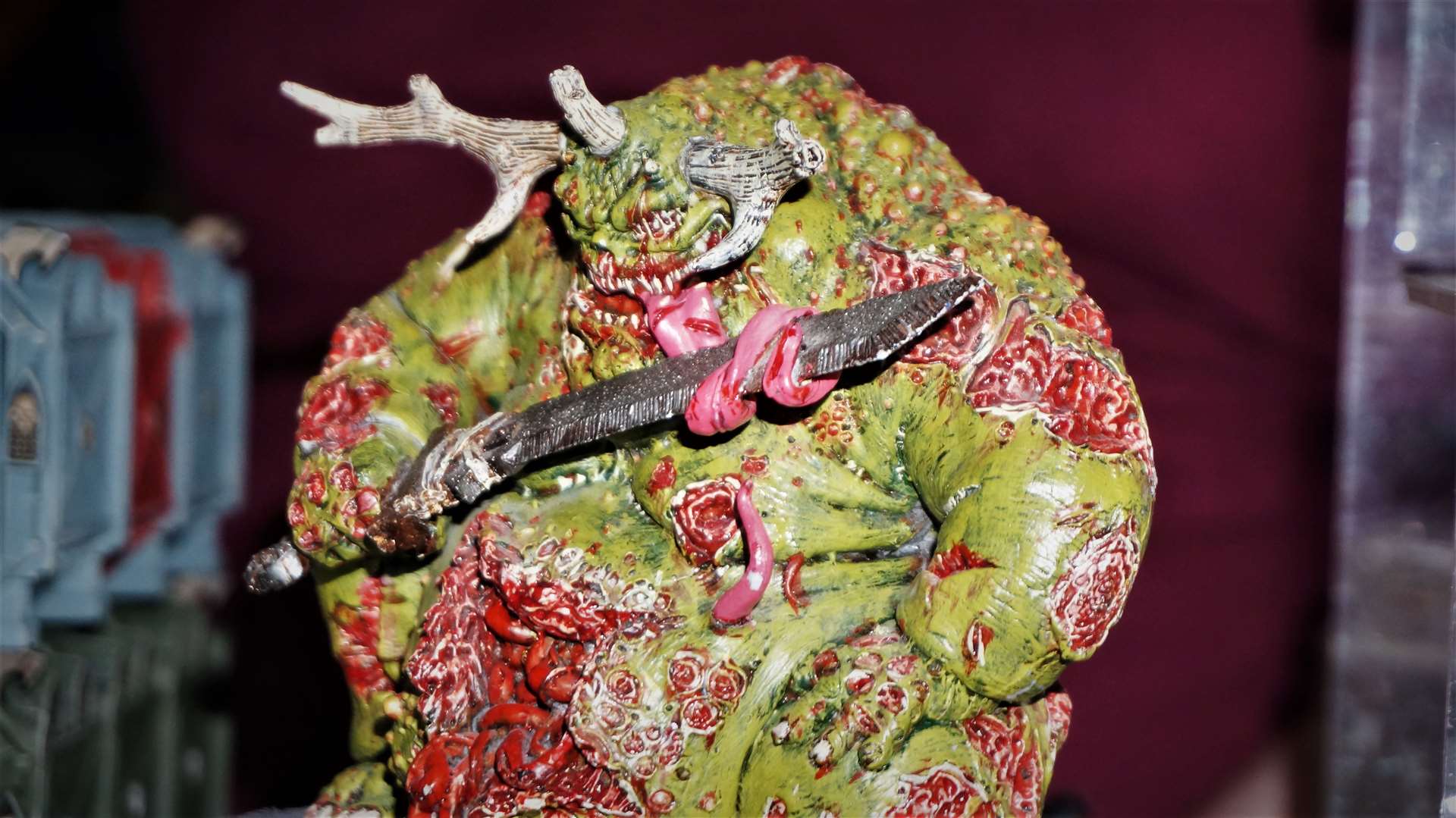 It takes all types to make up a model show and in a display of cultural diversity the club invited this creature along. Sean Norquay came over from Orkney with his father, Laurence, and this scary monster – a greater demon of Nurgle.
