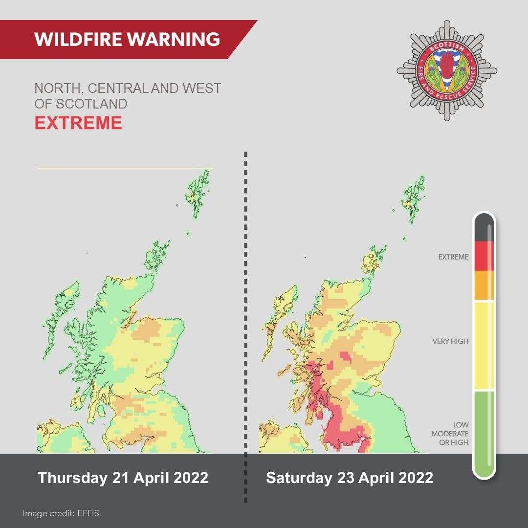 Scottish Fire and Rescue Service has issued a warning that fires could ignite and spread easily with warm temperatures and strong winds forecast.