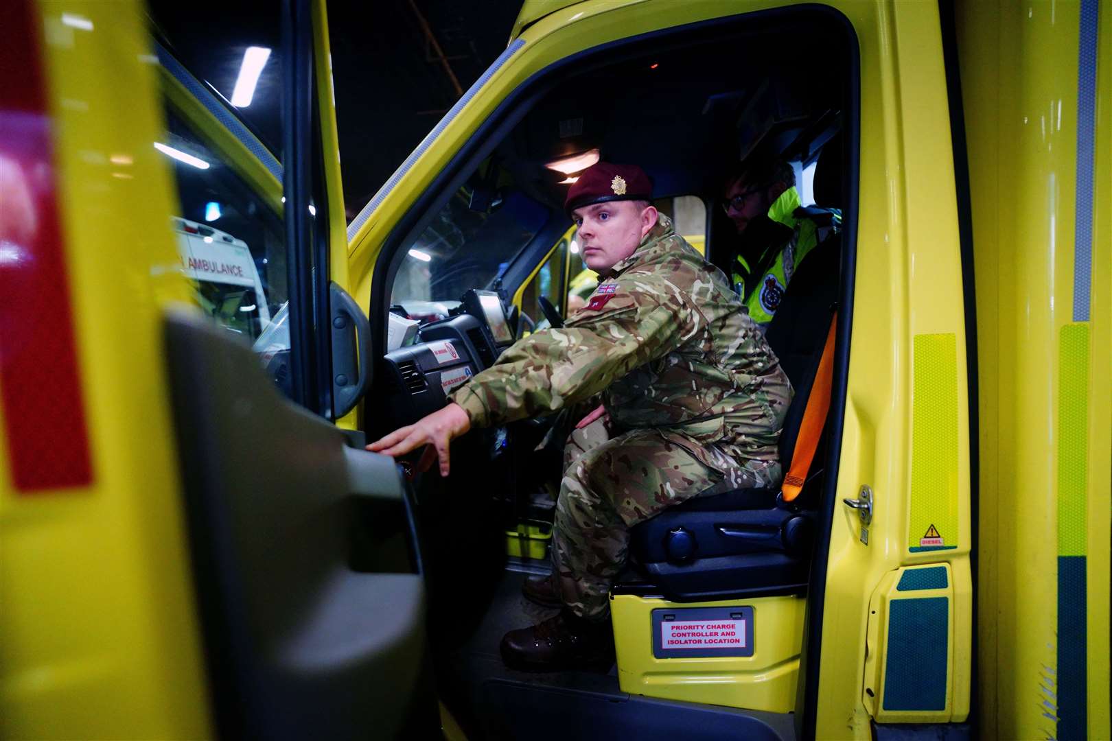 Soldiers preparing to provide support for ambulance crews during the strike (Victoria Jones/PA)
