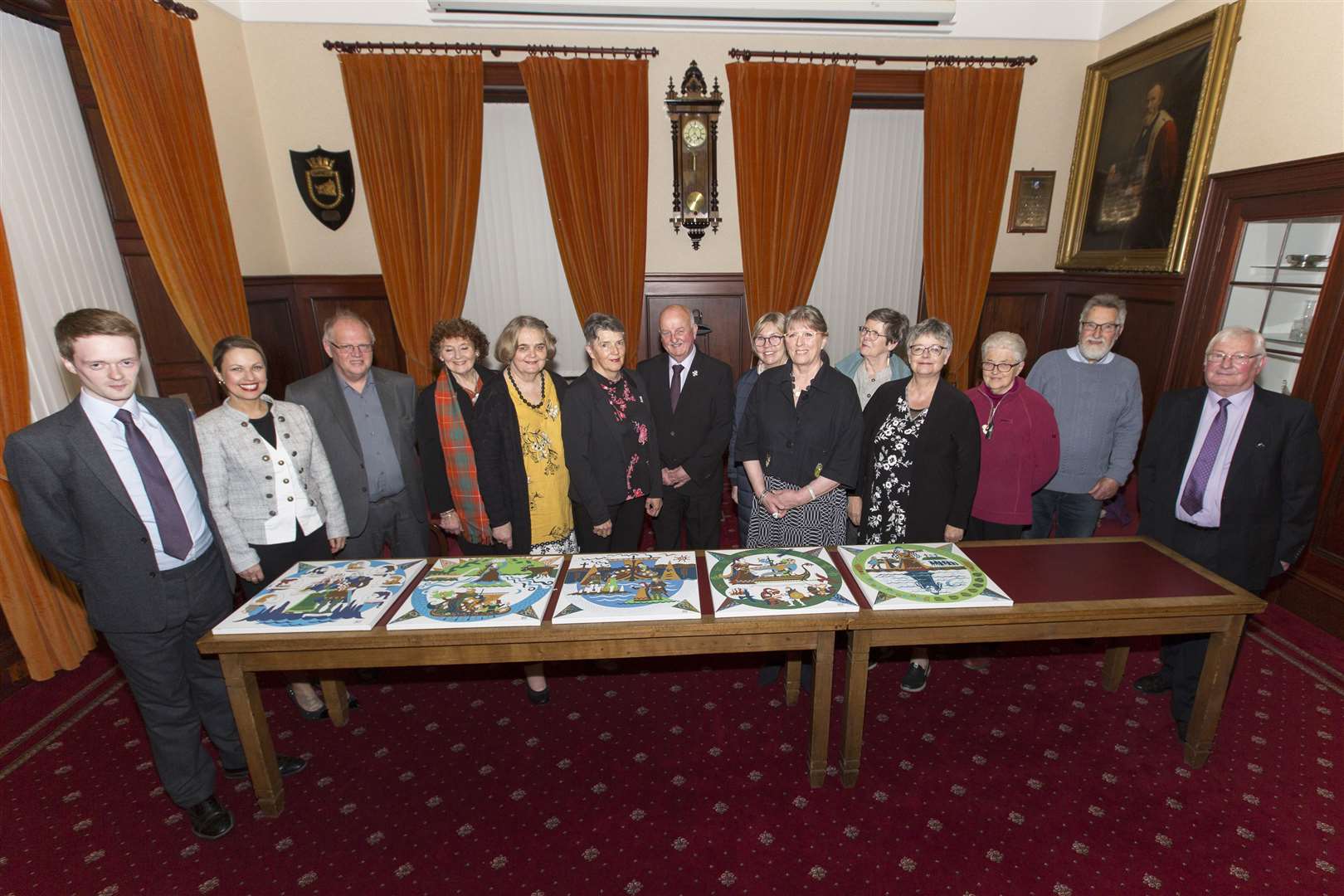 The group who attended the handover of the Icelandic panels in Wick Town Hall. Picture: Robert MacDonald / Northern Studios