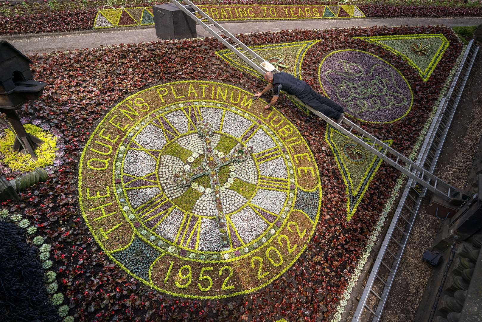 A historic floral clock in the gardens is celebrating the Platinum Jubilee (Jane Barlow/PA)