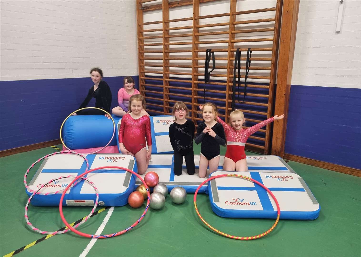 Some of Caithness Gymnastics Club's rhythmic gymnasts with the new equipment purchased after local fundraising and support from Tesco.