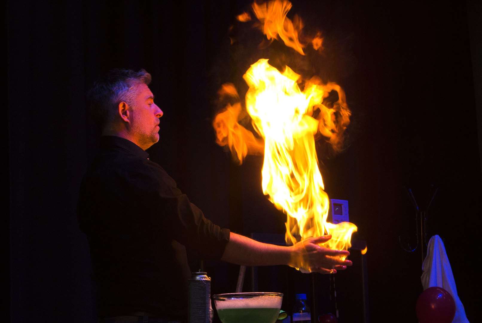 Mark Thompson's Spectacular Science Show, lived up to its name and held the audience enthralled during his various demonstrations, many of them involving fire. Photo: Robert MacDonald/Northern Studios