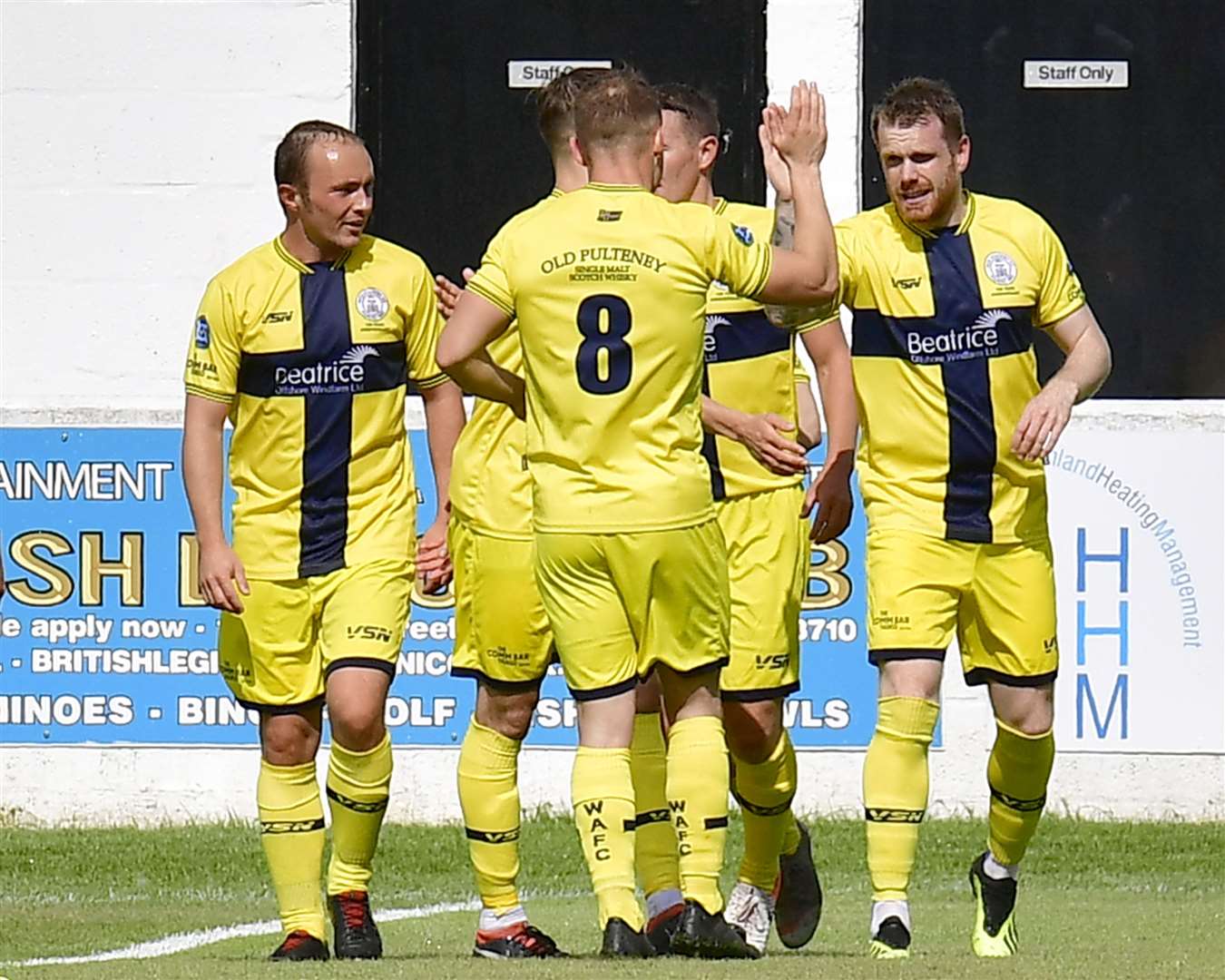 Academy players celebrate a goal for Craig Gunn (right) in a win against Clachnacuddin at Grant Street Park in 2019. Picture: Mel Roger